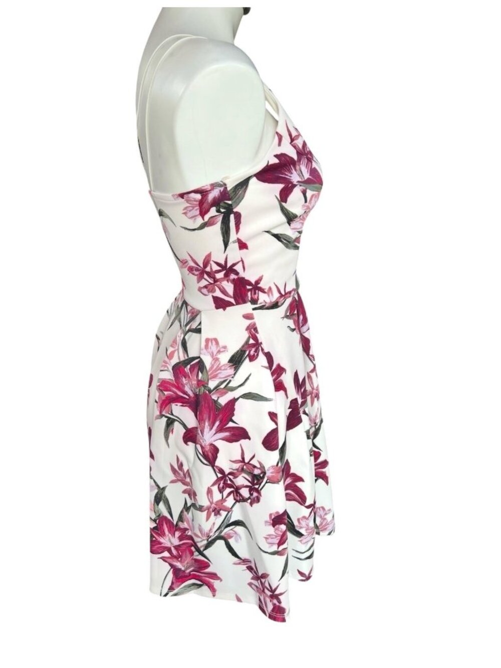 Charlotte Russe Dress Size S Floral Fit & Flare Dbl Straps Magenta peach white - Picture 4 of 10